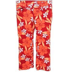 Tommy Jeans Juniors Tropical Print Capri Pants Red Orange Sz 1 Vintage